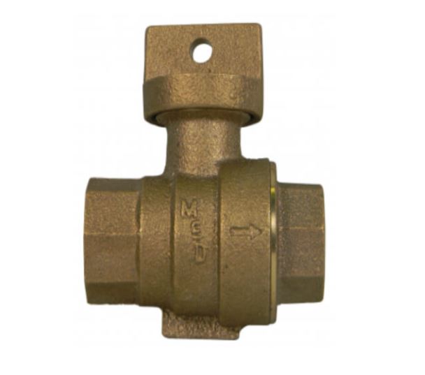 76001 1-1/4" FNPT Stop & Drain Straight Ball Valve Curb Stop (No-Lead Brass) Image