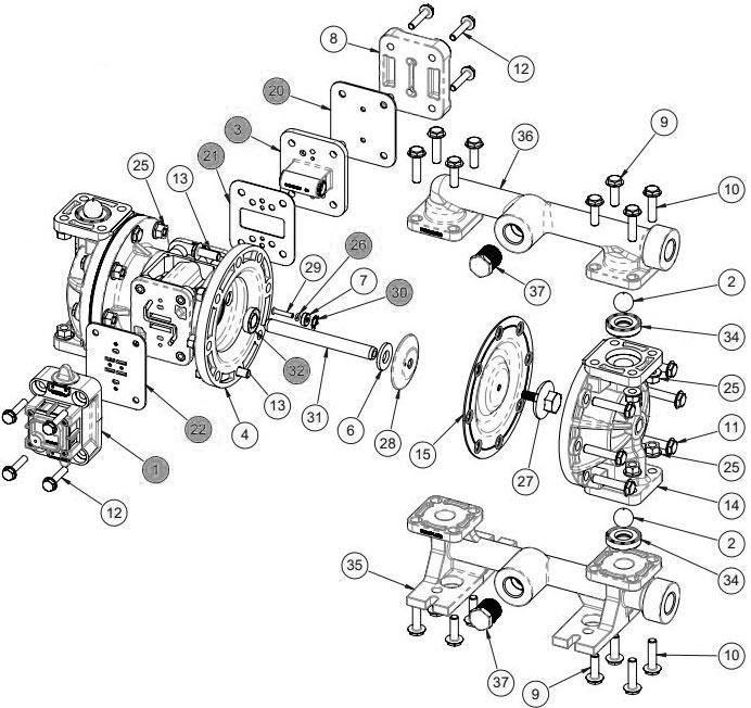 Conventional Diaphragm Pump Parts Image