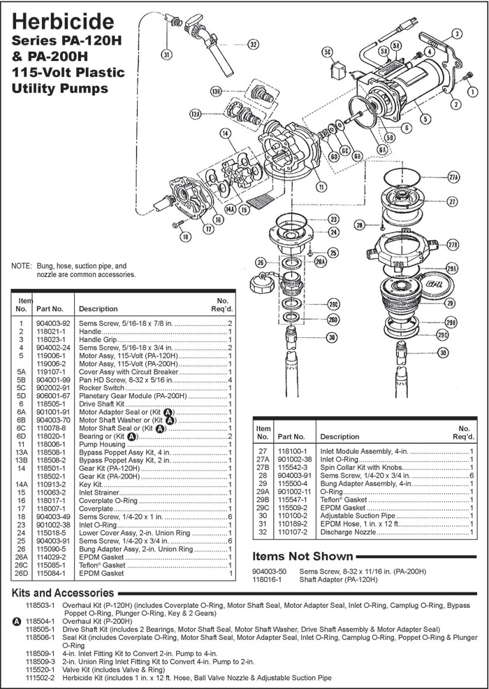 PA-120H and PA200H Parts 115 Volt AC Plastic Chemical Utility Pump Image