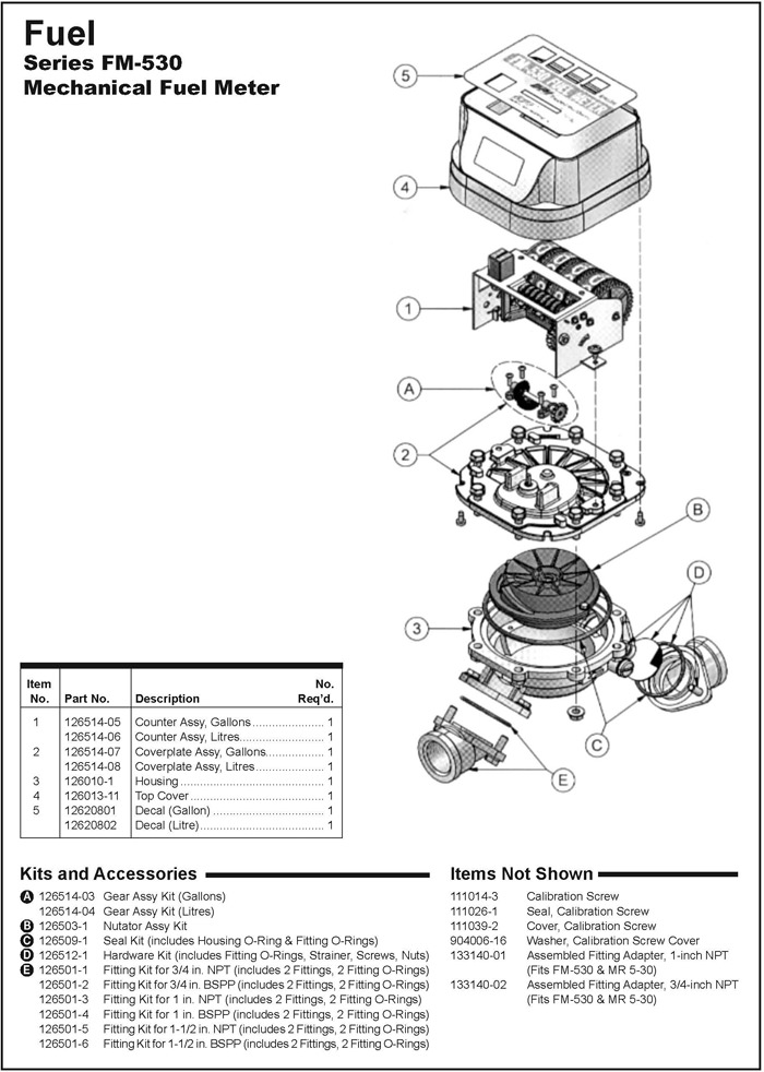 GPI FM-530 Mechanical Fuel Meter Spare Parts