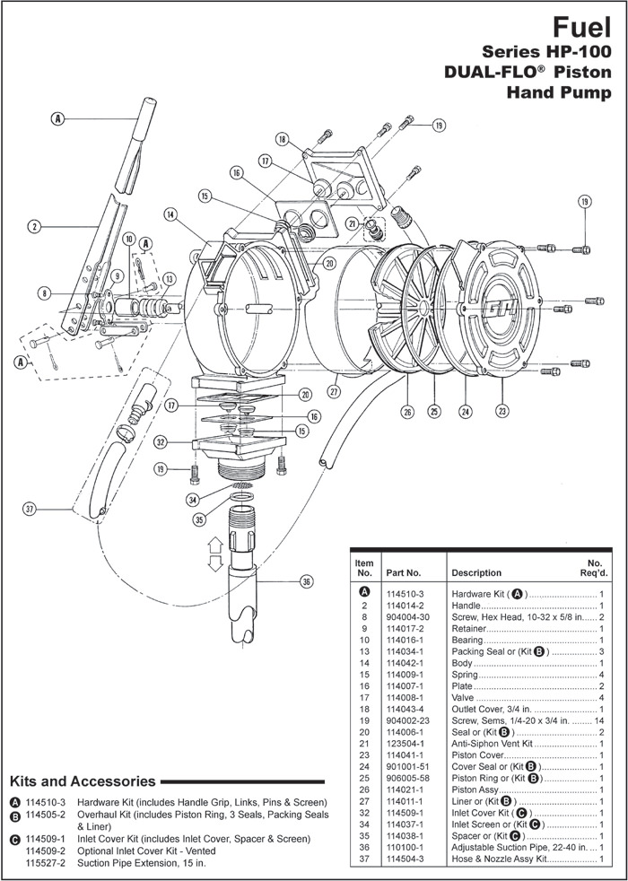 HP-100 Parts Dual Flo Piston Hand Pump Image