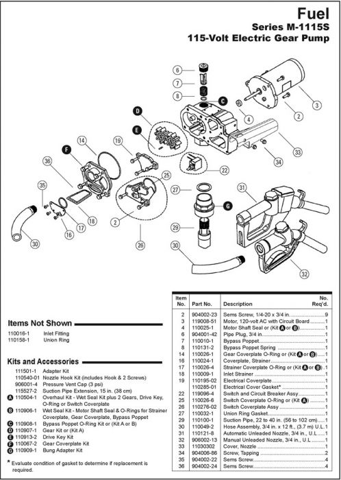 M-1115S Parts 115 Volt AC Electric Gear Pump