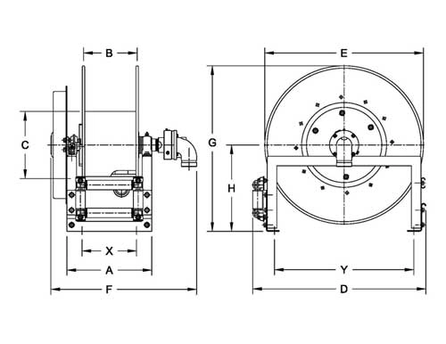 Spring Rewind Industrial Dual Hose Reel for Bulk Transfer, Fuel Dispensing, Suction, Discharge