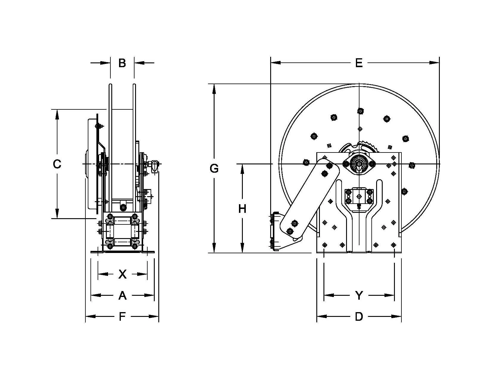 Spring Rewind Hose Reel for Air, Water, Hydraulics, Chassis Grease