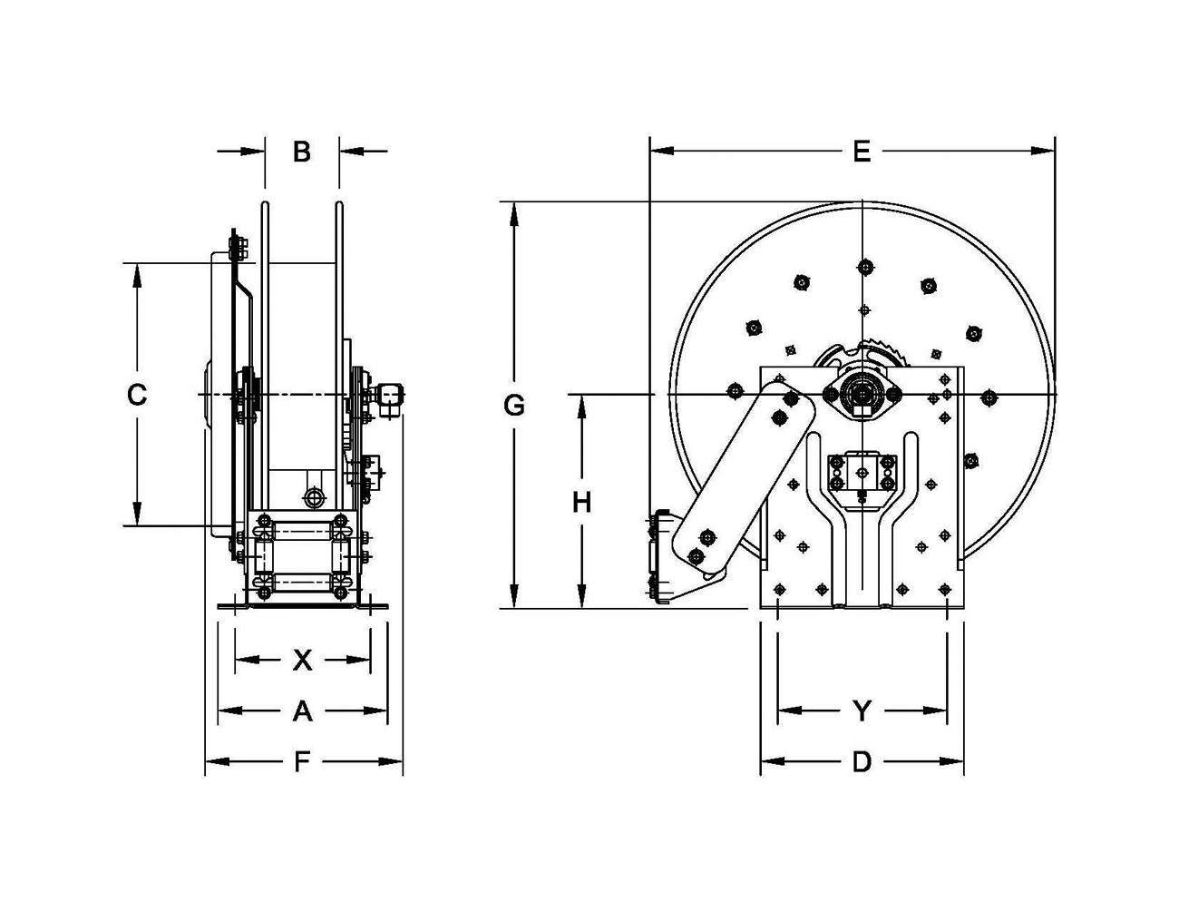 Spring Rewind Hose Reel for Lubrication, Air, Water, Steam, Washdown