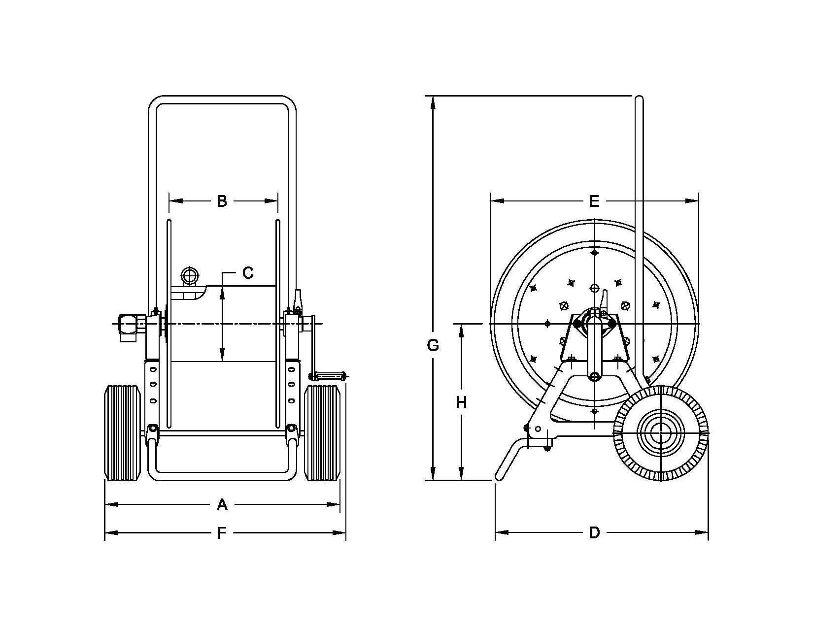 Manual Rewind Garden Hose Washdown Reels and Cart