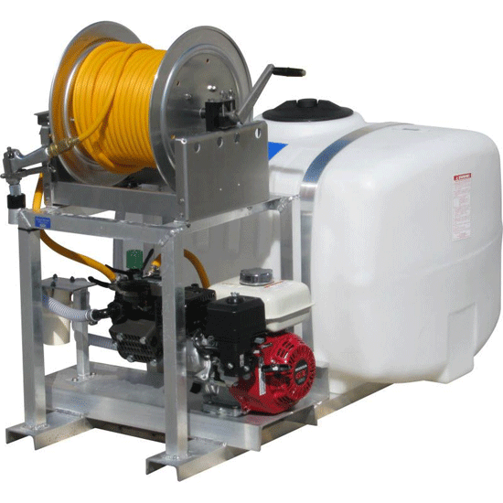 100 Gallon Skid w/ 10 gpm Diaphragm and Manual Reel w/ 50 ft. of 3/8 in. ID Hose Image