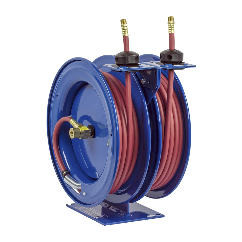 Dual Purpose Spring Rewind Hose Reel for air/water: 1/4 I.D., 25' Hose Each, 300 PSI