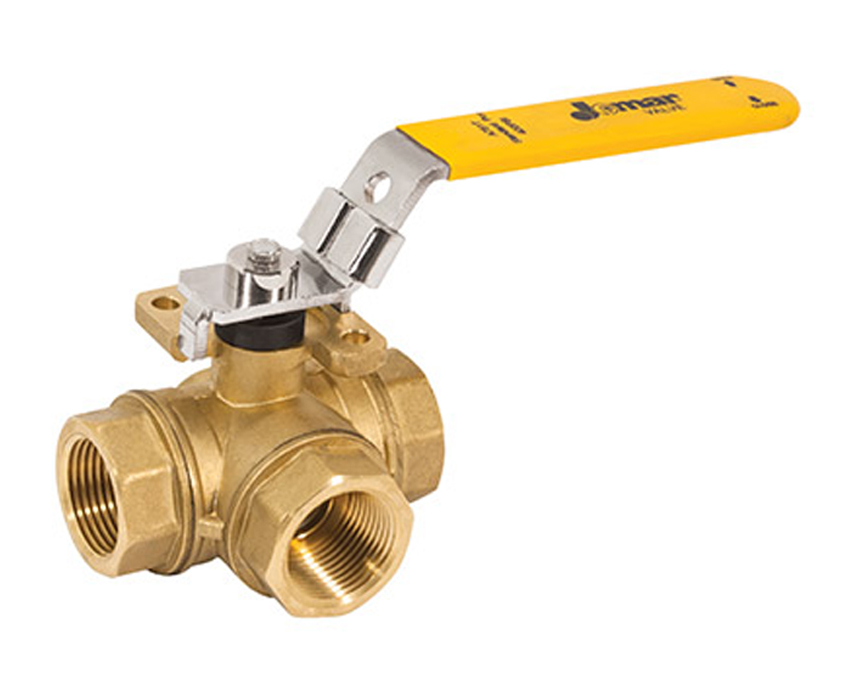 1/4 - 3 in. Brass, 3-Way, Standard Port, Threaded Connection, 400 WOG, with ISO Mounting Pad, T Port