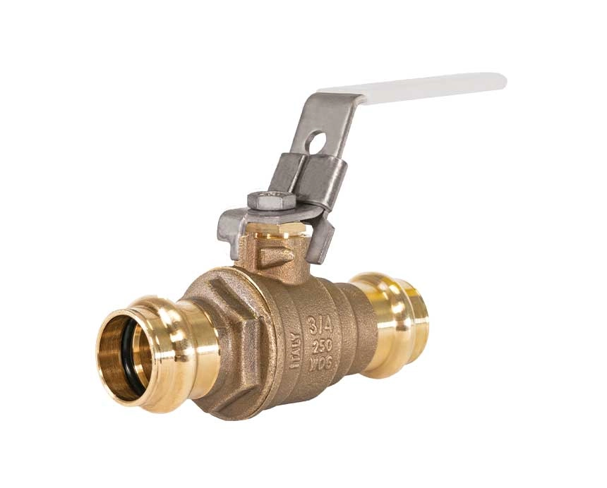 1/2 - 2 in. Full Port, 2 Piece, Press Connection, Dezincification Resistant Brass, with Stainless Steel Ball and Stem, Latch Lock 250 WOG