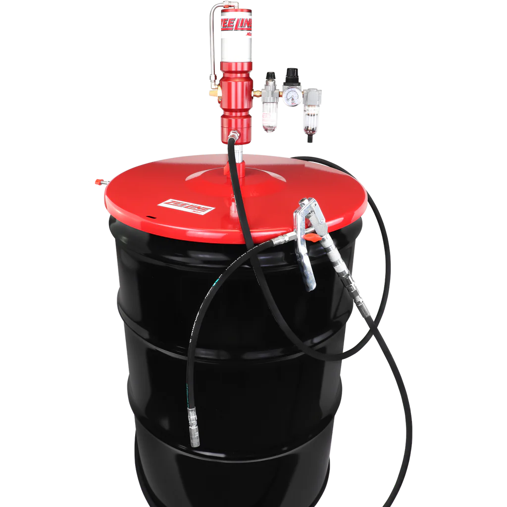 Includes 60:1 Pump, Drum Cover, Follower Plate, 12 ft. Hose, Nozzle, Filter Regulator
