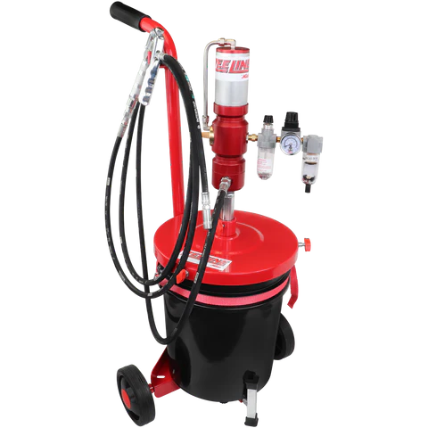 Includes 60:1 Pump, Drum Cover, Follower Plate, 12 ft. Hose, Nozzle, Filter Regulator, Cart